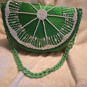 America And  Beyond Viral Lime Green Beaded Shoulder Bag